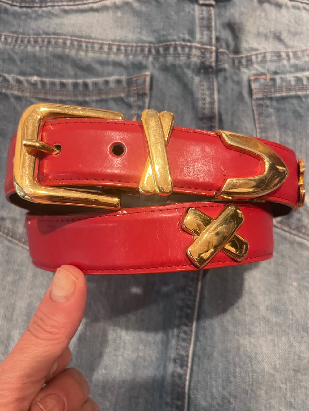 Capezio Red Belt with Gold X Accents